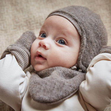 Maximo GOTS Baby Mütze Wollfleece braunmeliert