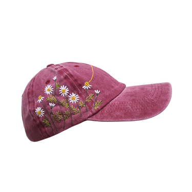 Baseballkappe mit handbestickten Blumen und Used-Look